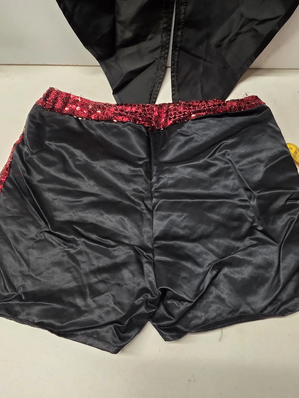 Vintage Style 70s Disco Showman Costume Red Sequin Shorts Black Tailcoat Adult